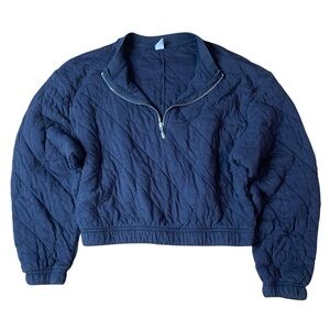 Old Navy Quilted Quarter-Zip Cropped Pullover - Navy Blue (XS)